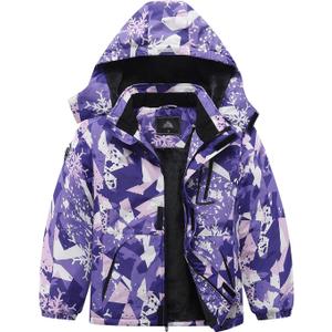 Kid's Ski Jacket Waterproof Winter Coat Boy's and Girl's Fleece Snowboarding Jackets with Detachable Hood (9-10, Purple)