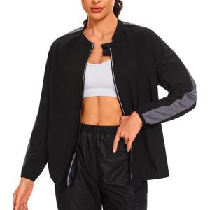 LAZAWG Women Sauna Suit Sweat Shirt Long Sleeve Sweat Jackets for Fitness Gym Running Exercise Slimming (Small, Black-5088)