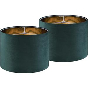Green Velvet Lampshades Set of 2 Medium Drum Lamp Shade 13" Top x 13" Bottom x 10" High (Spider) Modern Lamp Shade - Ideal for Table & Floor Lamps - Lampshades Replacement - By GO&SO