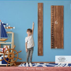Farmhouse Style Wooden Kids Growth Chart Ruler for Boys and Girls (Rustic Brown - BMK)