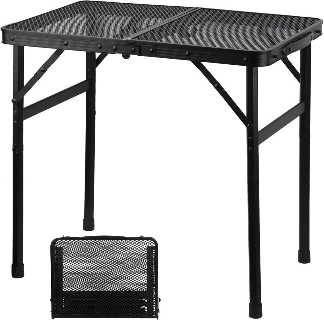 Camping Table with Mesh Desktop, Lightweight & Portable Small Folding Grill Table, Height Adjustable Metal Outdoor Table for Camp, Cooking, BBQ, RV, Picnic-2 FT Black Camping Table with Mesh Desktop, Lightweight & Portable Small Folding Grill Table, Height Adjustable Metal Outdoor Table for Camp, Cooking, BBQ, RV, Picnic-2 FT Black