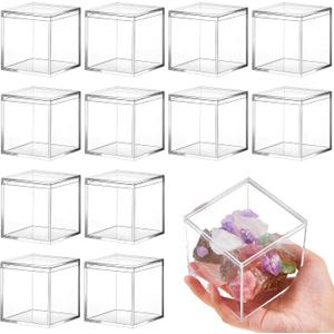 Juexica 12 Pcs Clear Acrylic Box with Lid Plastic Small Acrylic Boxes Decorative Storage Box Jewelry Display Mini Clear Container for Home Candy Pill Tiny Jewelry(Square,4 x 4 x 4)