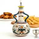 Ceramic Olive Oil Dispenser Bottle 23oz,Hand Painted Olive Oil Bottles,Italian Style Oil Dispenser Bottle,Decorative Stoneware Olive Oil Dispenser with Spout for Oils, Vinegar, Coffee (Binaural)