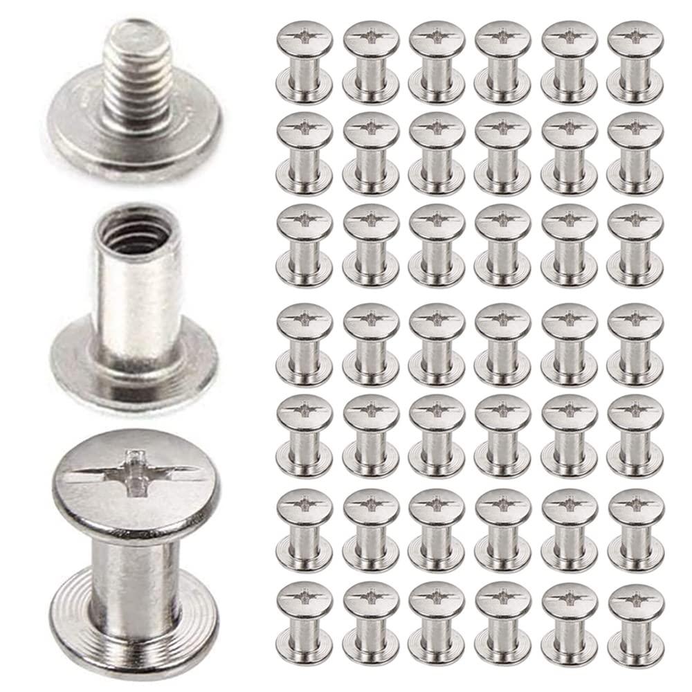 45 Sets Chicago Screws 304 Stainless Steel Screw Post Binding Leather Screw for DIY Leather Bookbinding Bag Decoration (5x6mm) (5x6mm 45pcs, Silver)