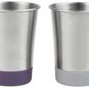 Elk and Friends Stainless Steel Kids + Toddler Drinking Cups | 12oz Tumblers with Colored Base | Durable + Stackable | Travel, Camping + Outdoors | Dishwasher Safe | 4 Pack (Gray/Sage/Navy/MistyBlue)