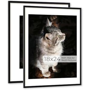 RICHFOCUS Aluminum Picture Frame - 16x24 Black Metal Frame with Mat for 12x18 Photo, Floating Frame with Tempered Glass - Poster Frame Wall Hook Included for Gallery Wall, Set of 3