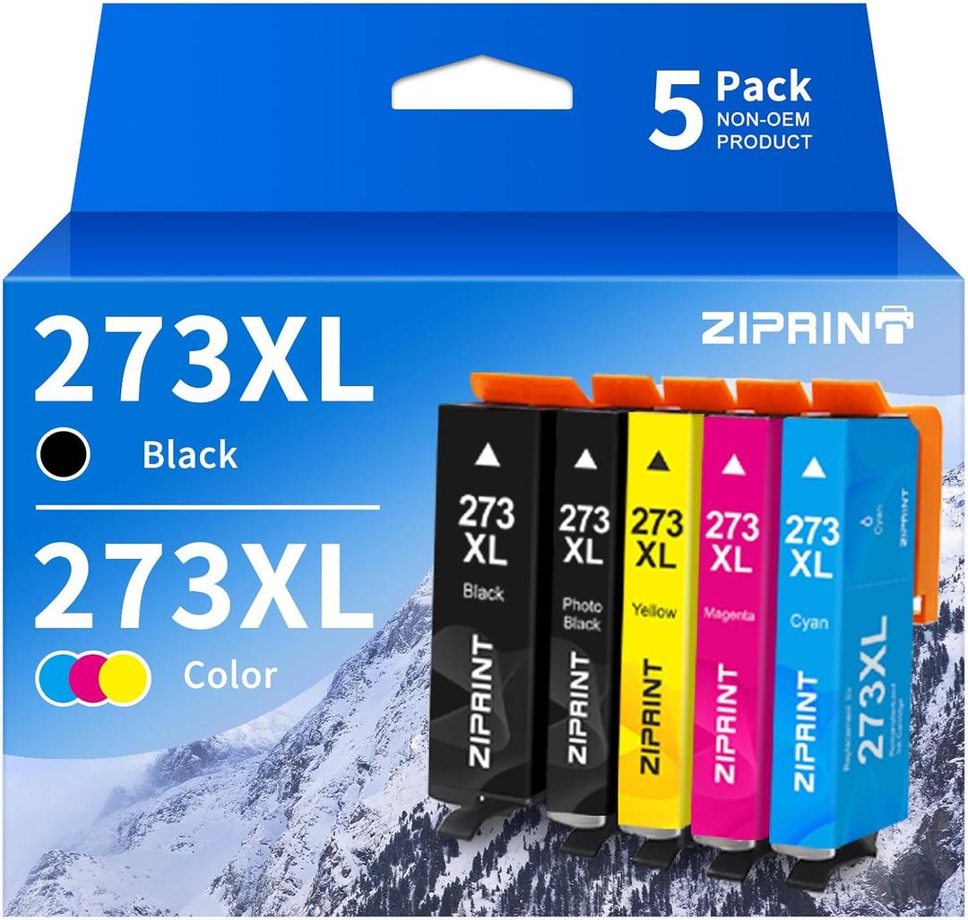 ZIPRINT 273XL Remanufactured Ink Cartridge Replacement for Epson 273 Ink Cartridges, for XP-800 XP-810 XP-820 XP-600 XP-610 XP-620 XP-520 Printer, Black Cyan Magenta Yellow Photo Black, 5-Pack 273XL