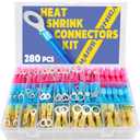 haisstronica 280PCS Marine Grade Heat Shrink Wire Connectors-Electrical Connectors Kit of Tinned Red Copper,Crimp Insulated Ring Fork Spade Butt Splice(3Colors/21Size) 16-14 22-16 12-10 Gauge