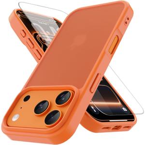 Matte Case for iPhone 17 Pro Case with 1 Screen Protector,Shockproof Protective Hard Back Slim Phone Case,Frosted Translucent Back Phone Cover, Anti-Fingerprint - Orange