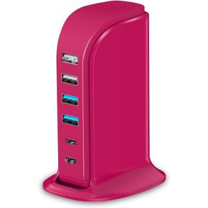 USB Charging Station Multiports Upoy, Charging Hub 6 Ports Dual Type-C, USB Tower Fast Charging for Tablets, Cellphones, Smart Watch, and More Electronic Gadgets, Portable Design, Travel Essentials