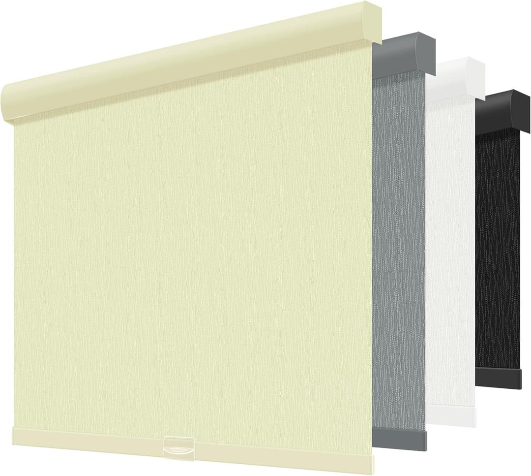 ChrisDowa Cordless Blackout Roller Shades for Windows, Striped Free-Stop Window Blinds with Privacy, Thermal Insulated Window Shades for Home, Office and Door. Beige, 27" W x 72" H