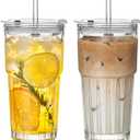 INSETLAN 20oz Clear Glass Cups & Tumbler Set with Lids & Straws  2-Pack, Reusable Drinking Cups for Iced Coffee, Smoothies, Tea, Juice, Leak-Proof, Spill-Proof, Ideal for Home and Outdoor Use