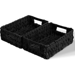 GRANNY SAYS Wicker Storage Basket, Decorative Woven Baskets for Storage, Waterproof Baskets Organizer, Wicker Basket for Organizing, 2-Pack, Black (11 "L x 7 "W x 3 "H)