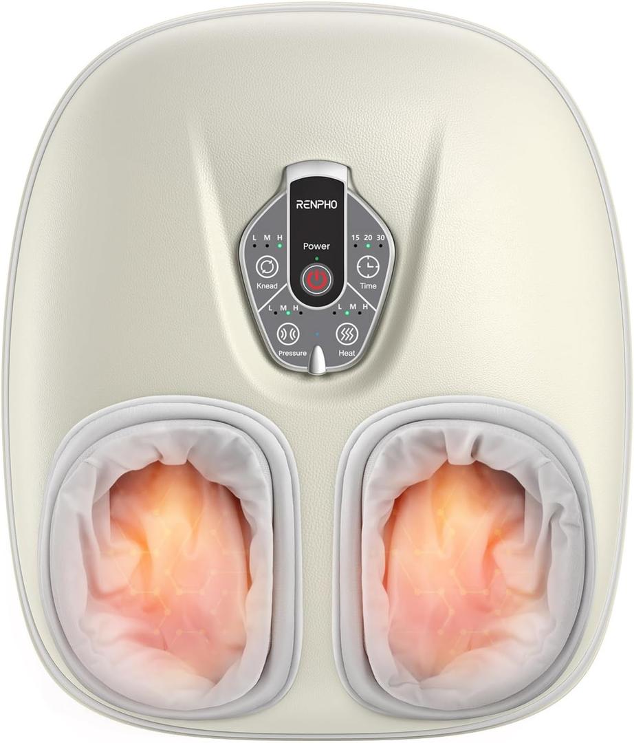 RENPHO Foot Massager Machine with Heat [2026 Upgraded], Shiatsu Foot Massager for Plantar Fasciitis, Birthday Gifts for Women Men, Cordless Control, Exclusive Voice Control, Beige