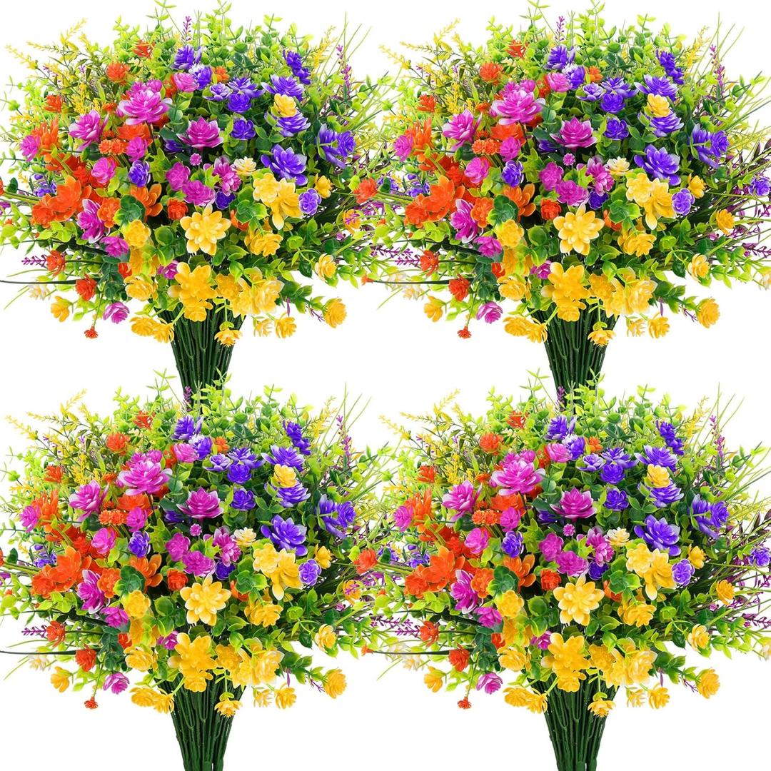 20 Bundles Aritificial Flowers for Outdoors Decoration UV Resistant Fake Plastic Plants Faux Flowers Shrubs for Spring Summer Garden Porch Window Box Home Decor, Mixedcolor