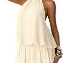 Ammiko Women's Chiffon Halter Drop Waist Mini Dress Wedding Guest Dresses Ruffle Short Summer Party Brunch Outfits,  Apricot, Medium