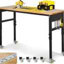 48" Adjustable Workbench, 2000 Lbs Capacity Rubber Wood Heavy Duty Work Table, 29.5"-39.4" Height Adjustable Workbench with Scales, Lockable Wheels & Pegboard, for Garage Workshop Office