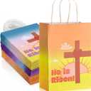 Kosiz 24 Pcs He Is Risen Gift Bags Easter Paper Gift Bags with Handles Christian Religious Party Favor for Easter Baptism Holy Week Party Supplies Decoration