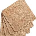 Jute Braided Placemats Set of 4 Reversible, 100% Jute, Nonslip 14x14 Square Farmhouse Vintage Jute Placemats for Dining Table, Perfect for Indoor Outdoor, Natural