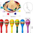Honoson 12 Pcs Wooden Fiesta Maracas 6 Cinco De Mayo Mini Sombrero Top Hat for Sombrero Mexican Party Decor(18 Pcs,Fresh Style)