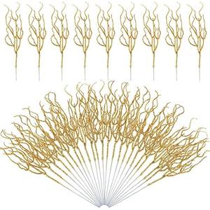 Jutom 30 Pcs Glitter Christmas Tree Pick 13.7 x 2.7 Inch Curly Tall Tree Filler Branches Sprigs and Twigs Decorations for Christmas Vase Xmas Gift Wedding Decoration(Gold)