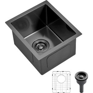 13x15x9 Inch Undermount Kitchen Sink, T304 16-Gauge Stainless Steel Single Bowl, Soundproof Brushed Finish, for Kitchen Bar & RV, Includes Drain & Grid