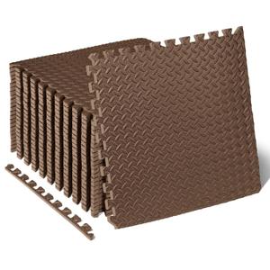 ProsourceFit Exercise Puzzle Mat 1/2-inch, EVA Interlocking Foam Floor Tiles for Home Gym, Workout Equipment, Kids Play Areas, Brown, 96 Sq Ft - 24 Tiles