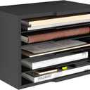 Desktop File Sorter with 4 Adjustable Shelves for Home and Office, Paper Letter Tray Organizer Wall Mount, Black