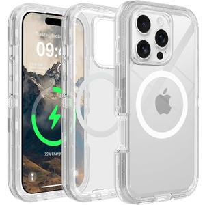 TUTUKII for iPhone 16 Pro Clear Case, Compatible with MagSafe, Anti-Yellowing, Shockproof, Dropproof, Heavy Duty Protection, Triple Layer Magnetic Phone Case Cover for 16 Pro, 6.3", Clear