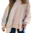 Ardrem Women Layered Ruffled Hem Oversized Sweatshirts Long Sleeve Tiered Peplum Pullover Tops Babydoll Flowy Tunic Tops( Apricot, S )