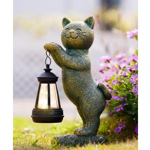 Nacome Solar Cat Outdoor Statues for Garden: Outside Decor with Lantern Clearance for Yard Art Lawn Ornaments Porch Patio Balcony - Gifts for Grandma Mom Women