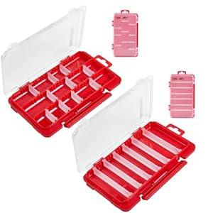 Geinxurn Small Flat Storage Parts Organizer, 2Pcs Red Portable Transparent Plastic Small Parts Tool Box with Removable Dividers, Screwdriver Bit Cases Storage(2 Pieces)