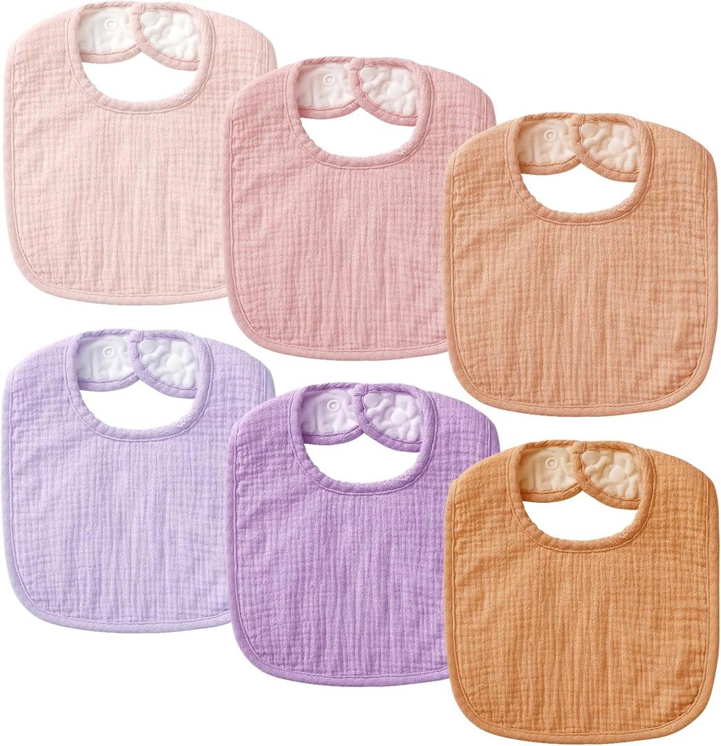 Muslin Baby Bibs for Unisex Boys Girls, Soft Cotton Baby Drool Bibs, Drooling and Teething Bibs for Infant, Newborn (Blush)