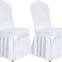 Vencede Dining Room Chair Covers with Skirt 2pcs Stretch Parsons Slipcovers with Skirt Washable Universal Parson Chair Protector for Dining Room, Hotel, Ceremony, Party(White)