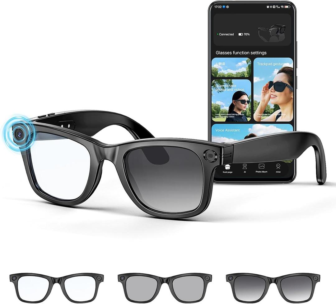 Mingtawn AI Smart Glasses 4K HD Camera, BT Call, 800W Anti-Shake Camera Glasses with Video Recording Dual Mic, Simultaneous Interpretation/GPT Identify Objects, 270mAh Photochromic GlassesBlack