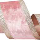 Ribbli Light Pink Velvet Wired Ribbon with Glitter Edge 4 Inch Christmas Ribbon for Tree Gift Wrapping Wreaths Garland Topper Bows Crafts Home Decor -10 Yards