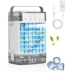 Portable Air Conditioners, 1000ml Portable AC Unit with Remote Control, Powerful 3 Speeds 7 Colors LED Evaporative Air Cooler with Timer, Personal Mini Air Conditioner Portable for Room Office Bedroom