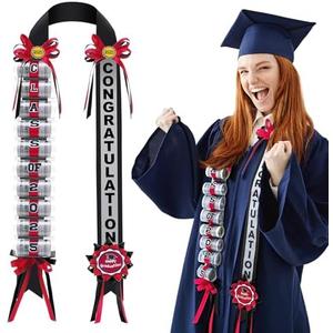 Lyrow Graduation Money Lei Class of 2025 Double Braided Lei Gift Graduation Cash Gifts Pull Ideas for High School College Party Supplies (Red and Black)