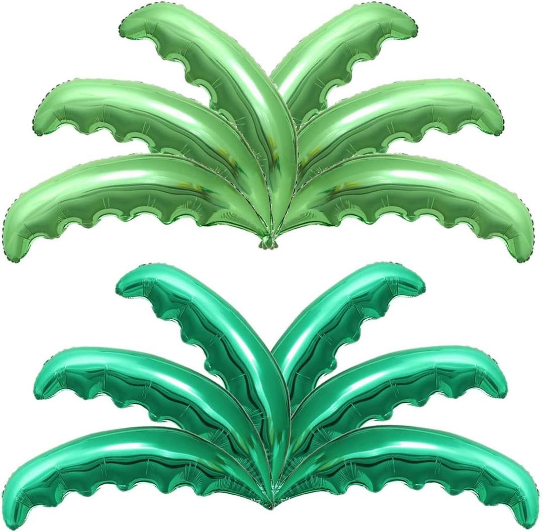 12pcs Palm Tree Leaves Balloons Helium Foil Green Coconut Tree Leaves Balloons for Birthday Wedding Baby Shower Hawaii Luau Tropical Party Decorations