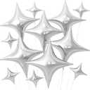 Silver Star Balloons,12Pcs Four Angle Star Foil Balloons,26Inch and 10Inch Silver Quadrangle Helium Polyester Film Balloon for Birthday Anniversary Baby Shower Wedding Party Decorations