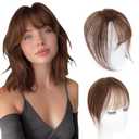 Clip in Bang Human Hair Topper with Wispy Air Bangs Hair Clip for Women,Hair Toppers Hair Pieces with Bangs for Daily Wear 360 Cover(Dark Brown)