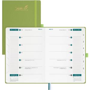BEZEND Weekly Planner 2026-2027 (6" x 8.5") 2-Column Dual Schedule for Work/School/Home or 2 Person (Jul 26-Dec 27) 18 Months Academic Calendar with Tabs, PU Leather Hardcover -Fruit Green