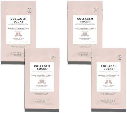 VOESH 4 Pack Collagen Socks, Collagen Socks for Dry Feet, Cracked Heel Repair, Moisturizing Socks, Spa Pedicure Treatment, Spa Socks, Foot Peel Masks, Vegan