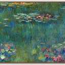 Framed Wall Art Canvas Prints Water Lilies by Claude Monet Garden Scenery Large Canvas Artwork Green Landscape Contemporary Nature Wall Pictures for Living Room Bedroom Home Office Decor 24" x 48"