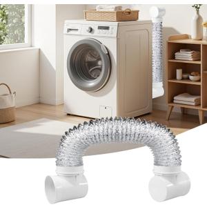 Dryer Vent Hose For Tight Space,90 Degree Dryer Vent Elbow+10ft Hose & Sealing Kit for 4 Inch Dryer Duct, Dryer Adapter,Space-Saving Design for Tight Space (white)