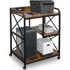 Printer Stand, Printer Table with Storage Shelf for Home Office, 23 x 18 Inch Large Home Printer Stand with Power Outlet USB Port, Printer Cart, PC Tower Stand, Vintage Brown
