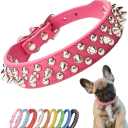 Hot Pink Dog Collar Spiked, Mushrooms Rivet Spike Dog Collar Anti-Bite Studded Protective Pet Neck Faux Leather Female Puppy Collars for XXS XS Small Medium Large Girl Dogs Goat, M, Hot Pink