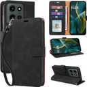 RFID Blocking Wallet for Moto G 2026/2025 Case, for Moto G Play 2026 Case, PU Leather Folio Flip Cover with 4 Card Slots, Wrist Strap, Kickstand, Shockproof Protective (Black)