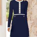 ZESICA Women's Fall Long Sleeve Bodycon Sweater Dress Crewneck Button Knit Color Block Party Mini Dresses (Blue, M)