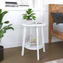 sthmec Side Table Set of 2, Small Round End Table with Storage Shelf for Small Space, 2-Tier Bedside Table Sofa Couch Table, Round Nightstands Set 2 Accent Table for Living Room, Bedroom, White